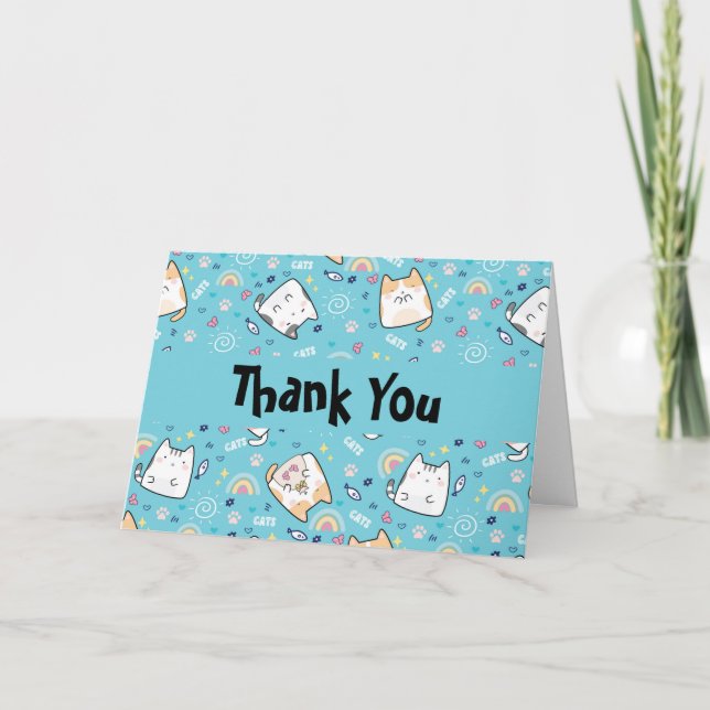 Cute Kitty Cats Whimsical Pattern Thank You Card (Front)