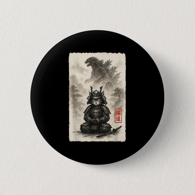 Cute Kitty Catzilla Angry Kaiju Anime Cat Monster  2 Inch Round Button (Front)