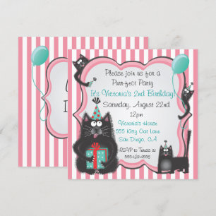 Cute Kitty Chat Anniversaire Fête Invitation