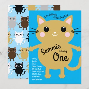 Cute Kitty Chat coloré 1er anniversaire Invitation