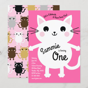 Cute Kitty Chat coloré 1er anniversaire Invitation