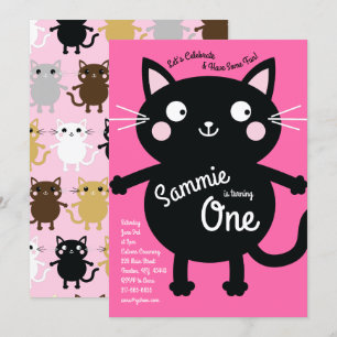 Cute Kitty Chat coloré 1er anniversaire Invitation