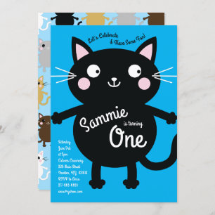 Cute Kitty Chat coloré 1er anniversaire Invitation