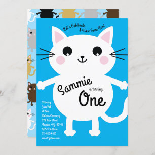 Cute Kitty Chat coloré 1er anniversaire Invitation