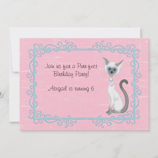 Cute Kitty Chat Invitation Anniversaire ~ Filles (Devant)