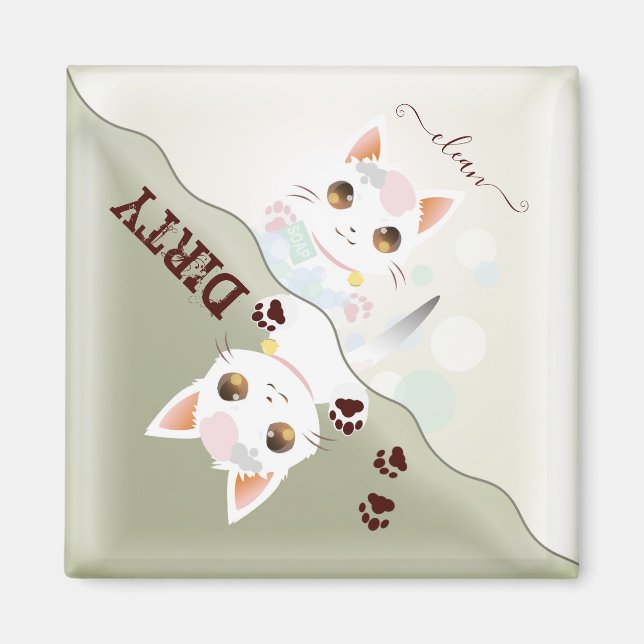 Cute Kitty Clean Dirty Dishwasher Magnet (Front)