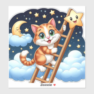 Cute Kitty Climbs Ladder to the Moon