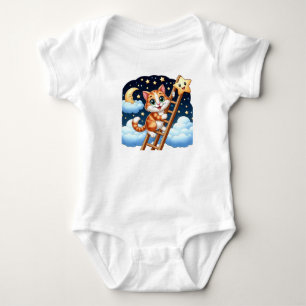 Cute Kitty Climbs Ladder to the Moon Baby Bodysuit