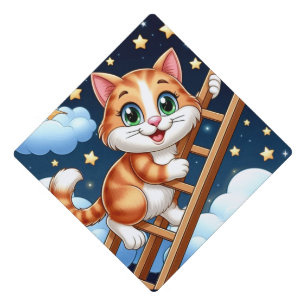 Cute Kitty Climbs Ladder to the Moon  Graduation Cap Topper