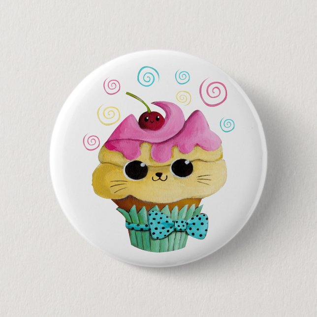 Cute Kitty Cupcake 2 Inch Round Button (Front)