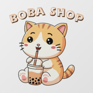 Cute Kitty drinking bubble tea, boba tea Window Cling