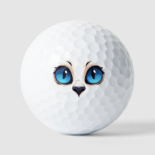 Cute Kitty Eyes Close Up Cartoon Cat Face Illustra Golf Balls