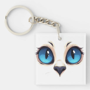 Cute Kitty Eyes Close Up Cartoon Cat Face Illustra Keychain