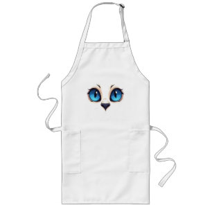 Cute Kitty Eyes Close Up Cartoon Cat Face Illustra Long Apron