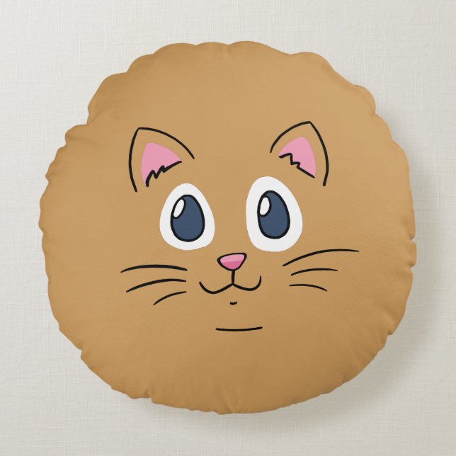 Cute Kitty Face Round Pillow (Front)