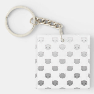 Cute Kitty Faces in Black White Grey Keychain