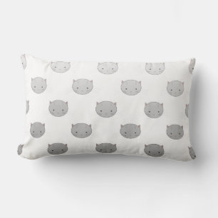 Cute Kitty Faces in Black White Grey Lumbar Pillow