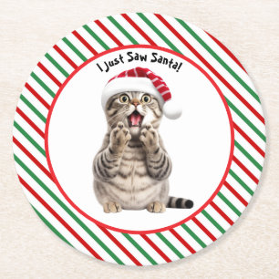 Cute Kitty Funny Christmas Cat Paper Coaster