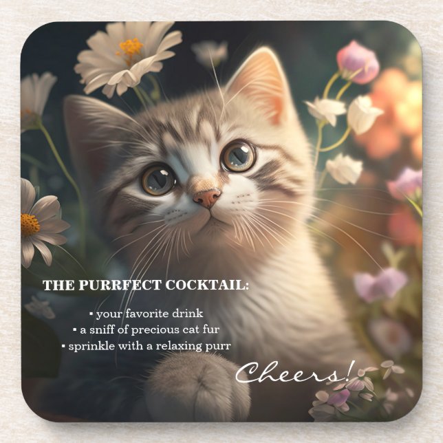 Cute Kitty Funny Cocktail Recipe Cat Coaster (Front)