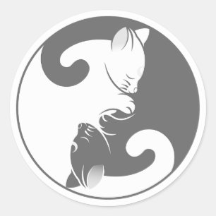 Cute Kitty Grey and White Yin Yang Cat Stickers