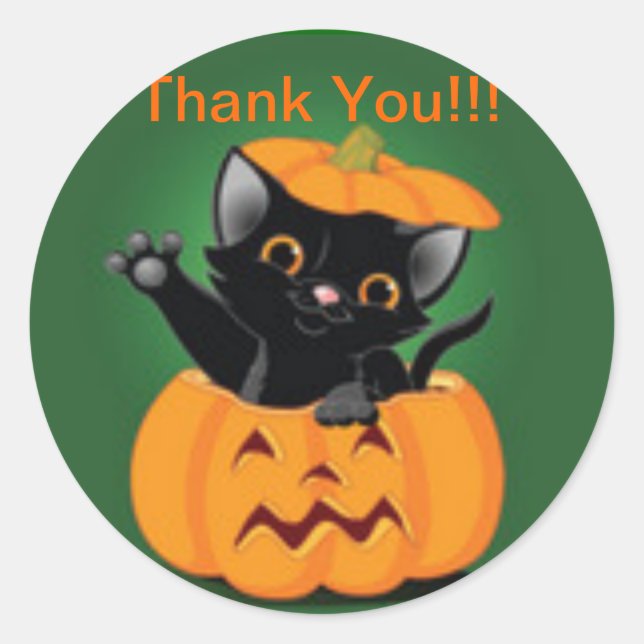 Cute Kitty Halloween Thank You Sticker (Front)