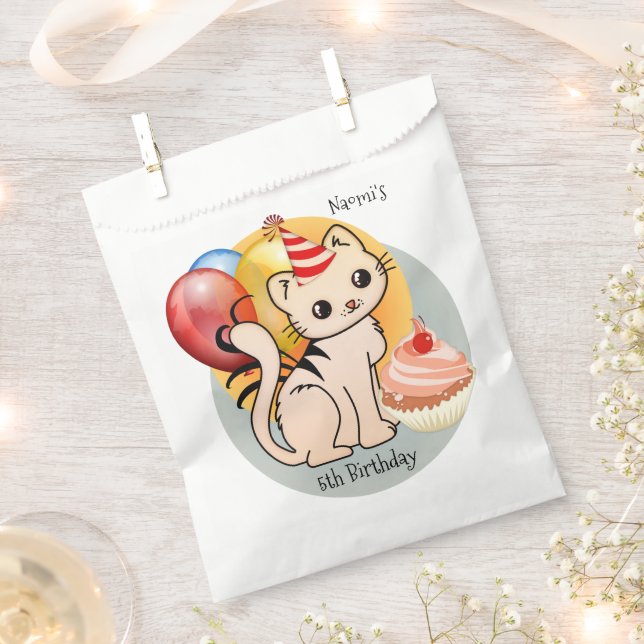 Cute Kitty Happy Child Birthday  Favour Bag (Clipped)