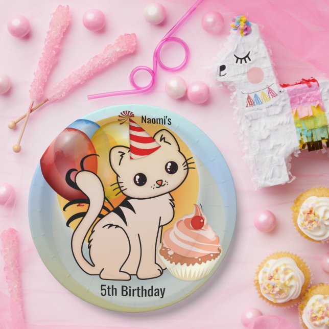 Cute Kitty Happy Child Birthday  Paper Plate (Party)