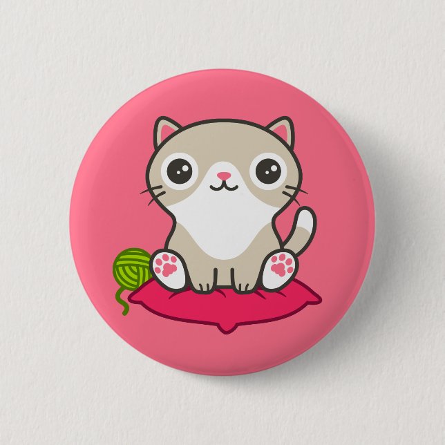 Cute Kitty Illustration 2 Inch Round Button (Front)