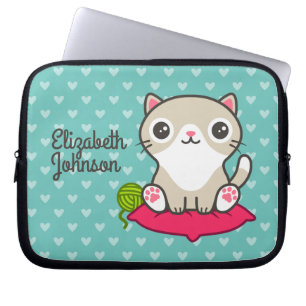 Cute Kitty Illustration Laptop Sleeve