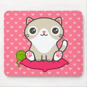 Cute Kitty Illustration Mouse Pad