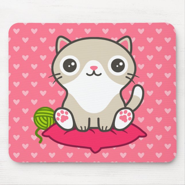 Cute Kitty Illustration Mouse Pad (Front)