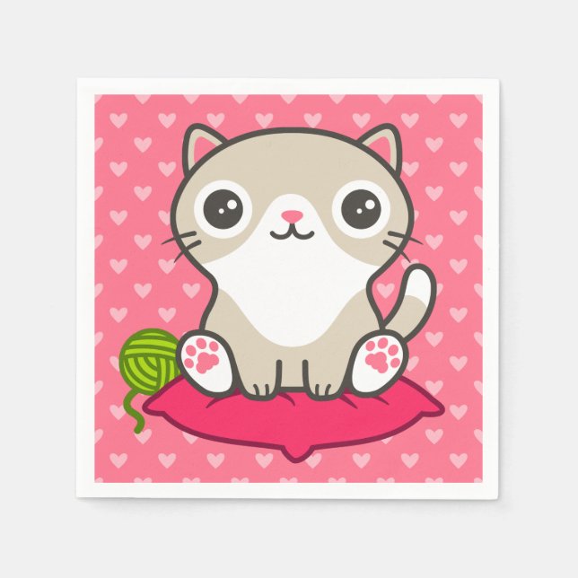 Cute Kitty Illustration Napkin (Front)
