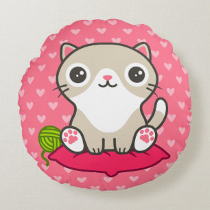 Cute Kitty Illustration Round Pillow