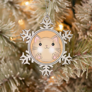 Cute Kitty Illustration Snowflake Pewter Christmas Ornament