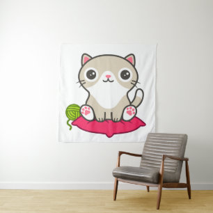 Cute Kitty Illustration Tapestry