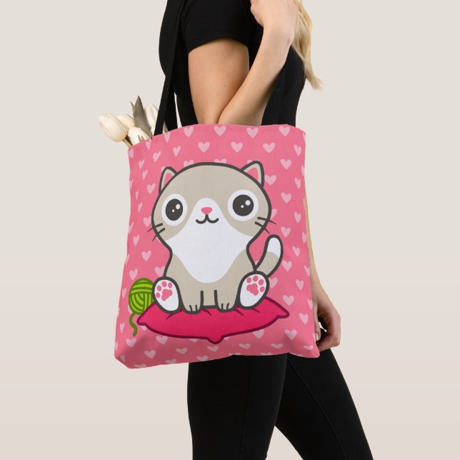 Cute Kitty Illustration Tote Bag (Close Up)