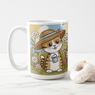 Cute Kitty in a Sun Hat with Flowers Coffee Mug