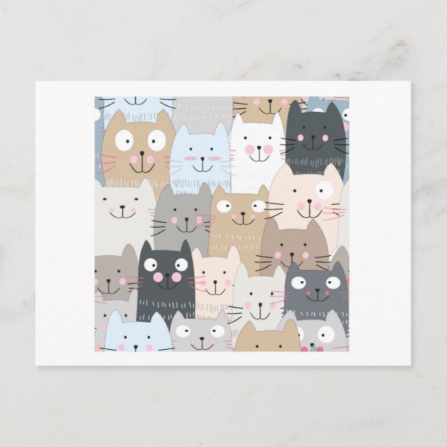 Cute kitty kitten cat blue gray pattern postcard (Front)