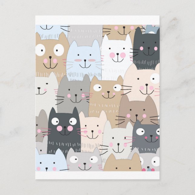Cute kitty kitten cat blue grey pattern postcard (Front)