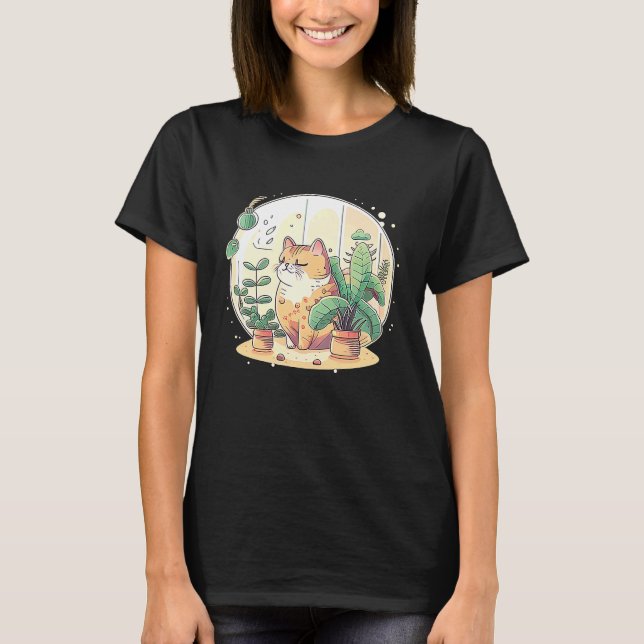 Cute Kitty Loves House Plants T-Shirt (Front)