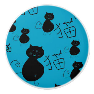 Cute kitty pattern ceramic knob
