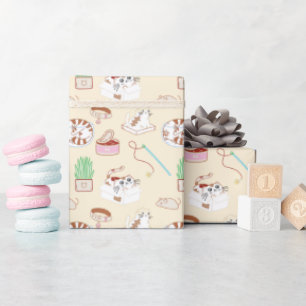 Cute Kitty Pattern In Beige Wrapping Paper