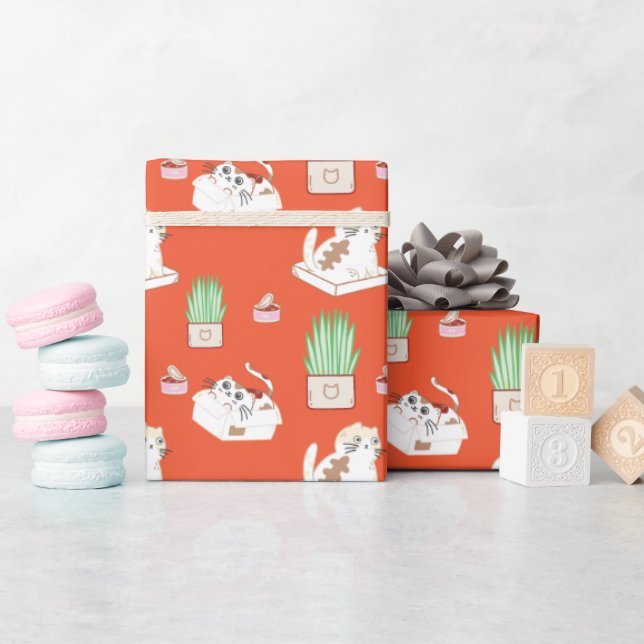 Cute Kitty Pattern In Red Wrapping Paper (Baby Shower)