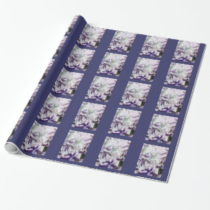Cute Kitty Pattern Purple Abstract Leaves Wrapping Paper