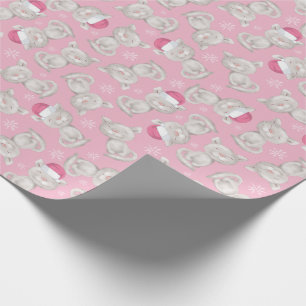 Cute Kitty Pink Santa Hat Christmas Wrapping Paper