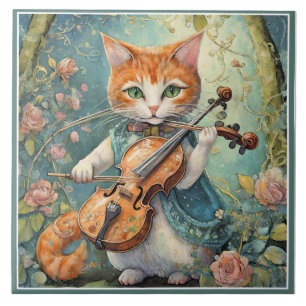 Cute Kitty Playing the Violin Tile