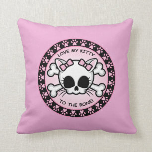 Cute Kitty Skull Throw Pillow