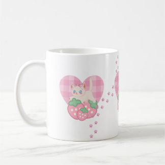 Cute Kitty & Strawberry Pink Heart Coffee Mug - Ka