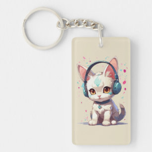Cute Kitty with Headphones Charm Keychain