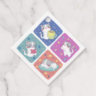 Cute Kitty's Busy Day Illustration Favour Tags